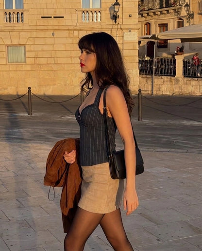 Heart Halter neck Pinstripe top