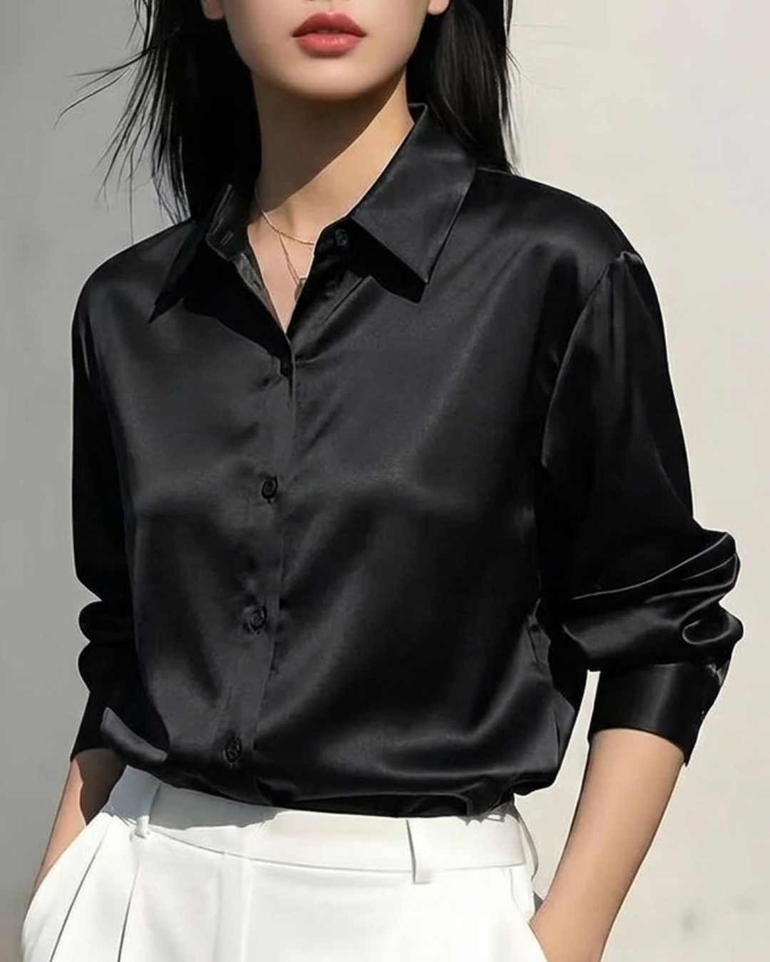 Coal Black Solid Satin Shirt