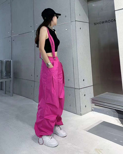 PARACHUTE PANTS,baggy fit, bottomwear, casual, cotton, drawstring, full length, high rise, parachutes, pink, straps, streetwear, summer, woven,parachute_pants_pink,Color- PinkFabric- CottonFit- Baggy Fit Length- Full LengthWaist- High RiseHem- DrawstringClosure- Elasticated WaistNo. of Pockets- 4Print- SolidSize- Waist- 26-28 in; Length- 41in