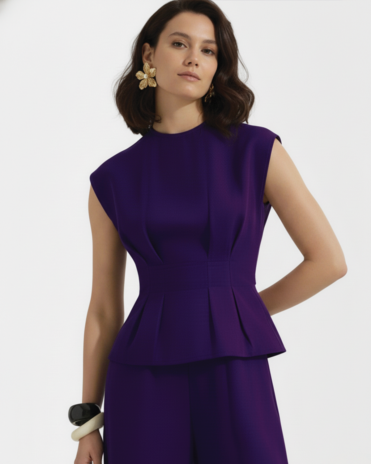 Tailored Linen Blend Top & Pants Co-Ord Set Purple