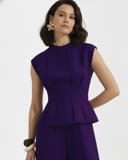 Tailored Linen Blend Top & Pants Co-Ord Set Purple