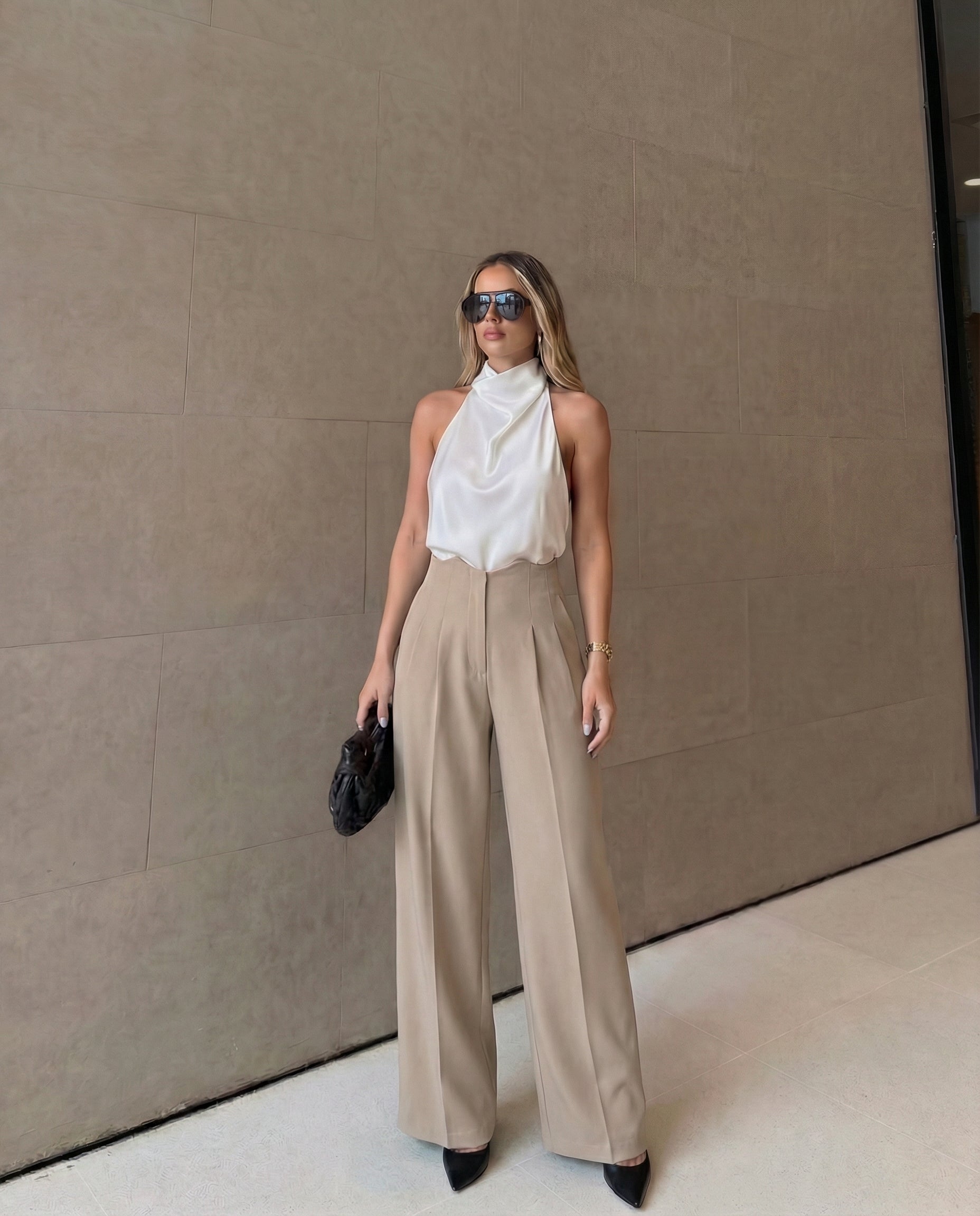 bottomwear,pants,semi-formal,business outfit,stretchable,polyester, spandex,beige,pleated,straight fit,straight,full length,high rise	24090009GG, oy956