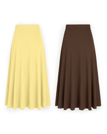 skirts,casual,summer, streetwear,knitted, stretchable,ribbed,Lemon Yellow,brown,relaxed fit,ankle length,high rise,combo,bundle,25050005BU