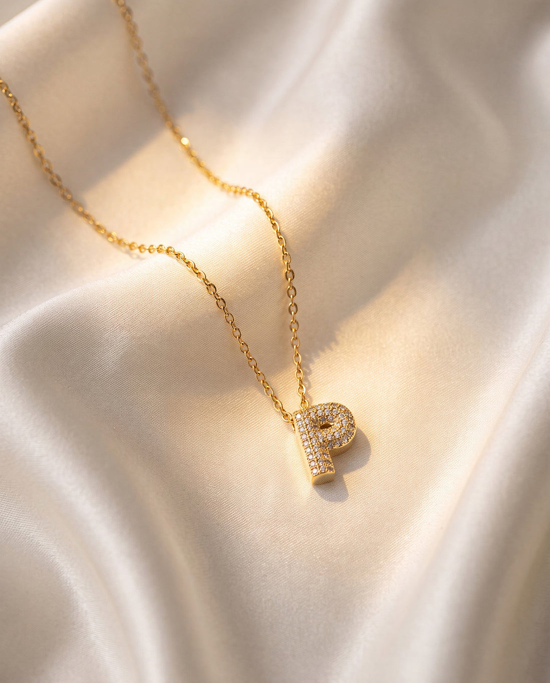 The P Rhinestone Anti Tarnish Necklace - Gold