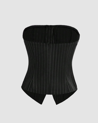 Black Pinstripe Button-Front Corset Top