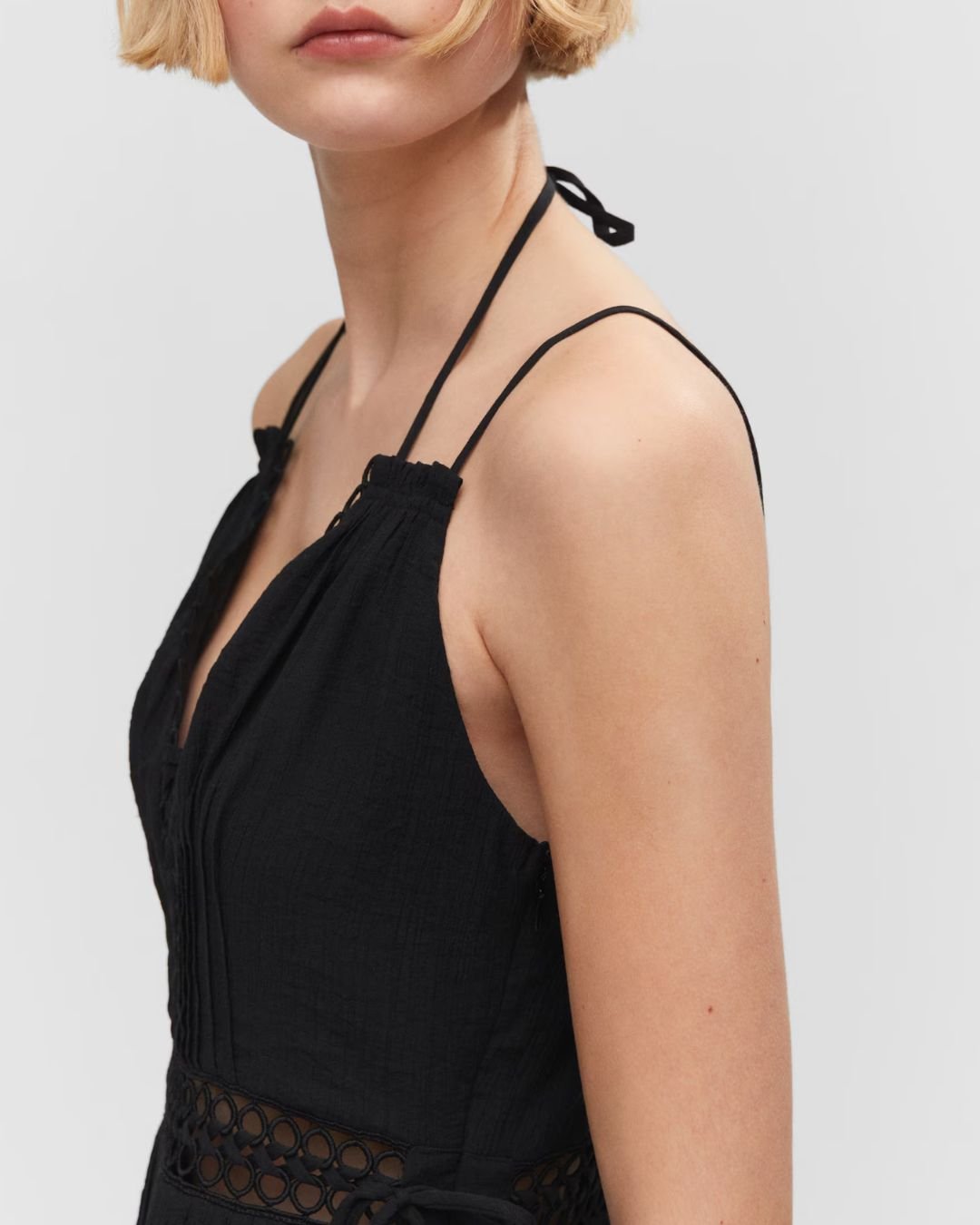CRINKLED A-LINE DRESS,a line, adjustable strap, black, dresses, halter neck, mini, pintuck, regular fit, scalloped, sleeveless, solid, summer, vacation, viscose, woven,crinkled-a-line-dress,Color- Black
Fabric- Viscose
Type- A-Line
Fit- Regular Fit
Length- Mini
Neck- Halter Neck
Sleeve- Sleeveless
Straps- Adjustable Strap
Hem- Scalloped Hem
Print- Solid
Details- Pintuck surface work and crinkled fabric