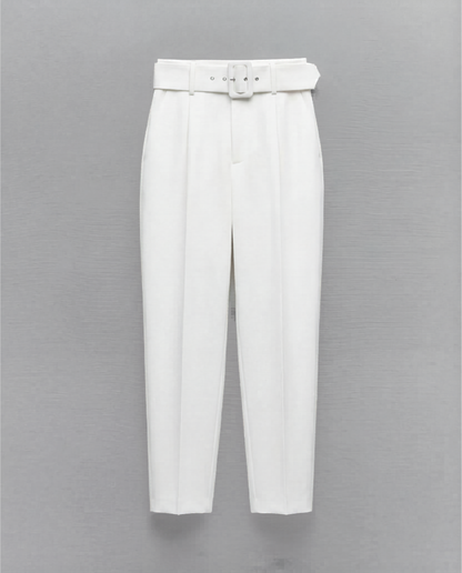 Belted Tapered Pants With Belt - White