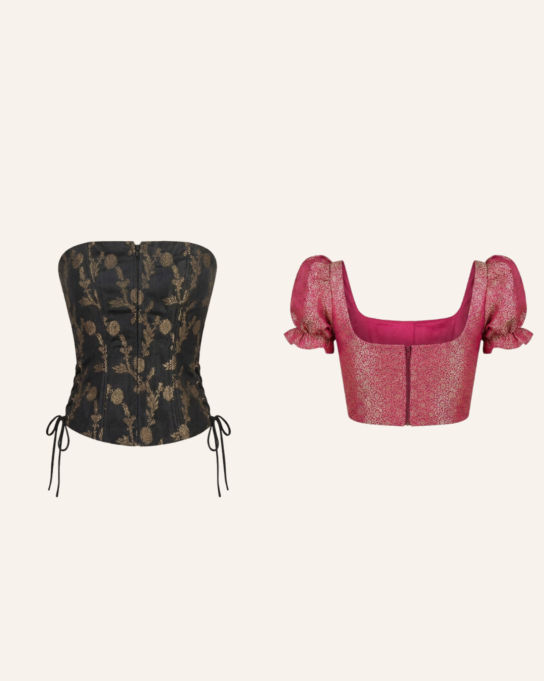 Set of 2 Black and Fuschia Pink Banarasi Brocade Corset Tops