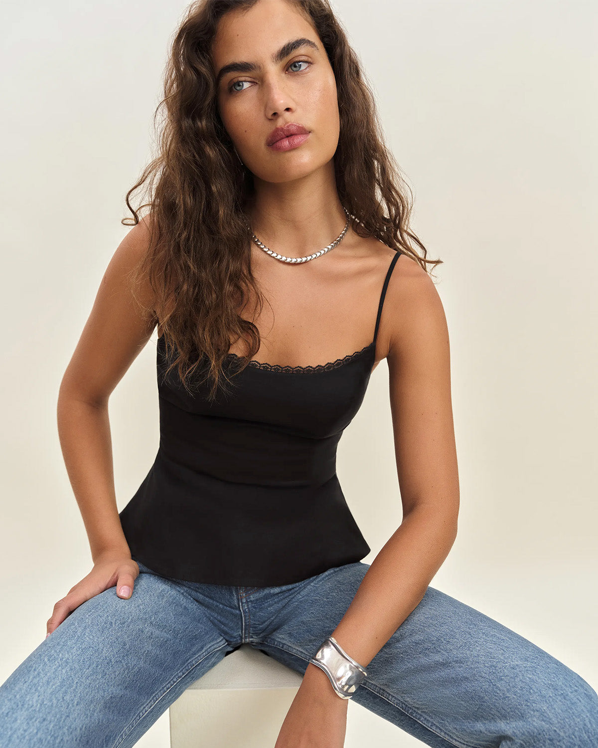 topwear,tops,casual, outdoor events,minimal, soft girl, summer,woven,cotton,black,solid,lace,slim fit,fit and flare,waist length,straight hem,square neck,spaghetti strap,sleeveless, OY1922, 25060027GG