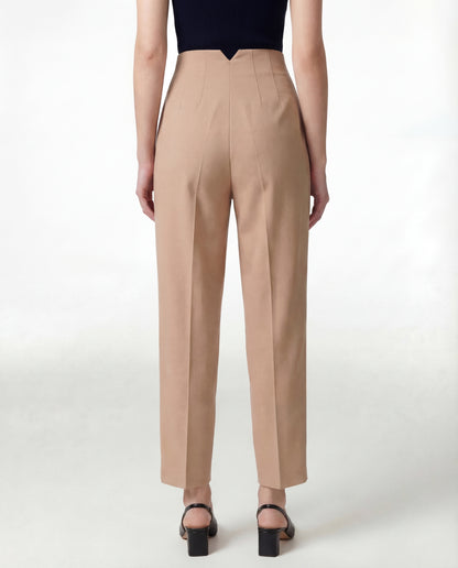Tan High-Waist Tapered Trouser