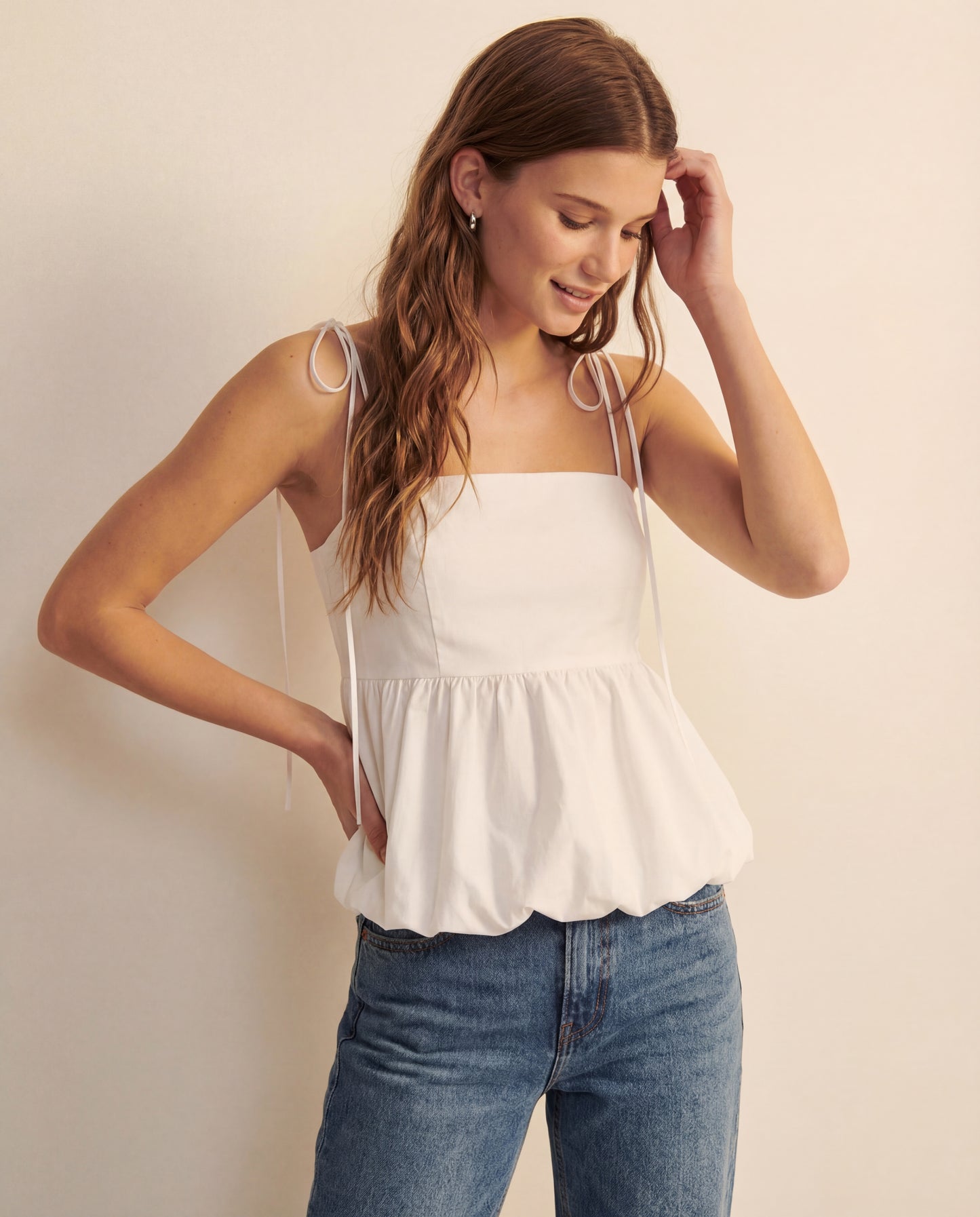 topwear,tops,casual, vacation, outdoor events,bold, glam, minimal, summer,woven,cotton,white,solid,pleated,skinny fit,balloon top,waist length,bubble hem,off shoulder,sleeveless, OY1917, 25060022GG