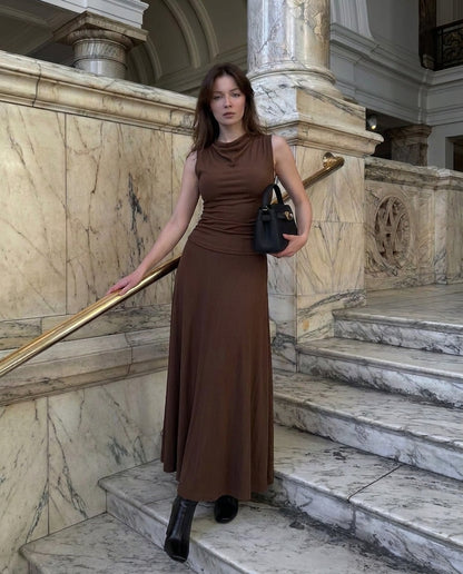 Earthy Brown Cowl Top Co-Ord Set