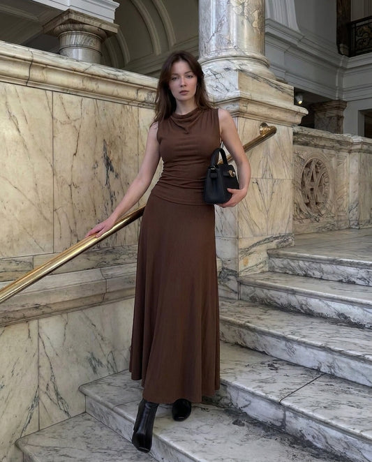 Earthy Brown Cowl Top Co-Ord Set