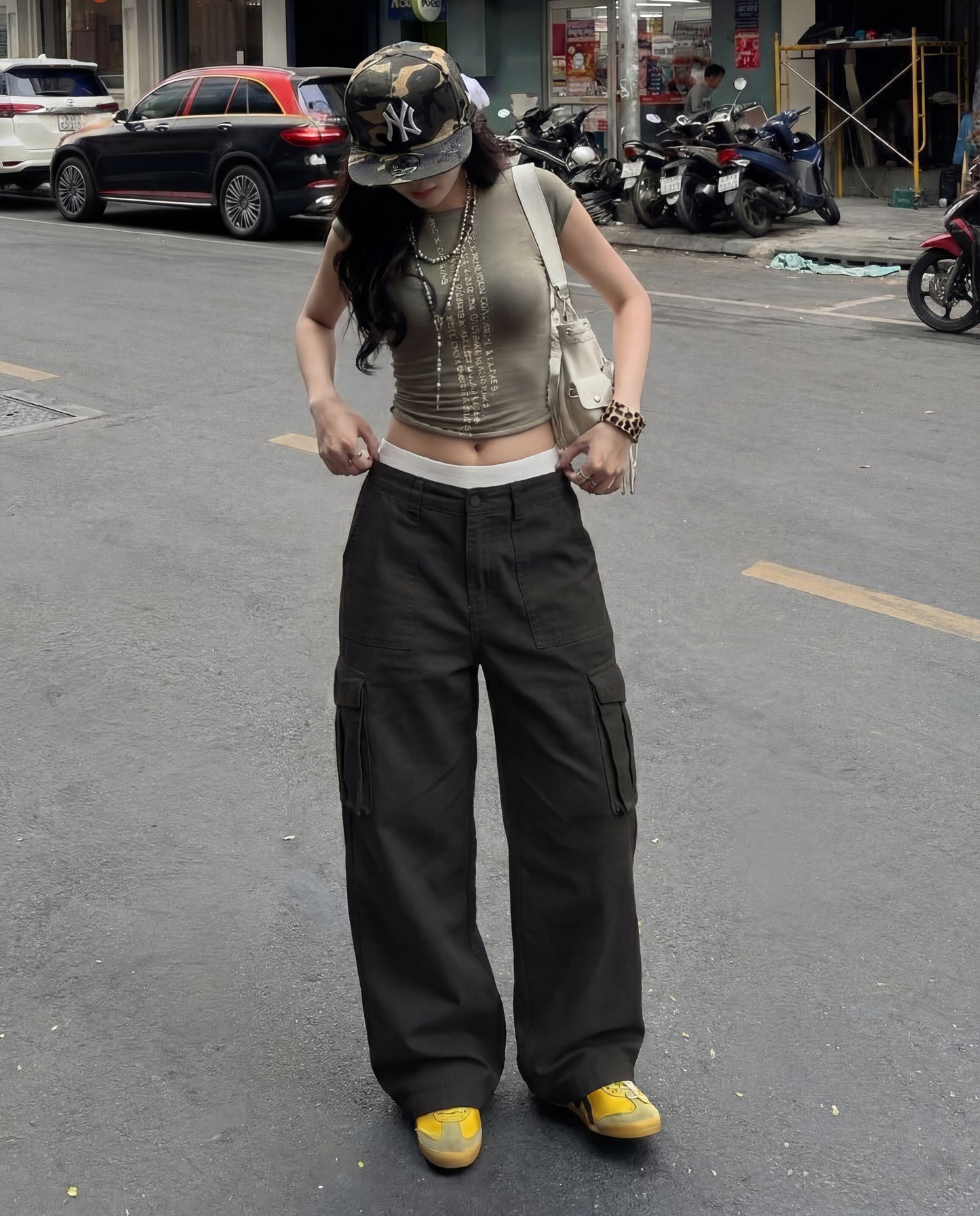 Black Wide Leg Adjustable Cargo