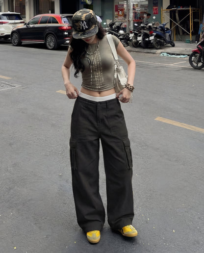 Black Wide Leg Adjustable Cargo