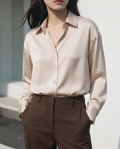 Champagne Solid Satin Shirt