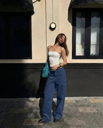 Navy Blue Wide Leg Adjustable Cargo