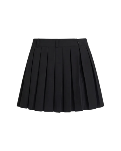 bottomwear,skirts,casual chic, party, vacation,bold, glam, summer,woven,cotton,black,pleated,hook,relaxed fit,mini skirt,mini,straight hem,mid rise,	25060051GG, OY2074