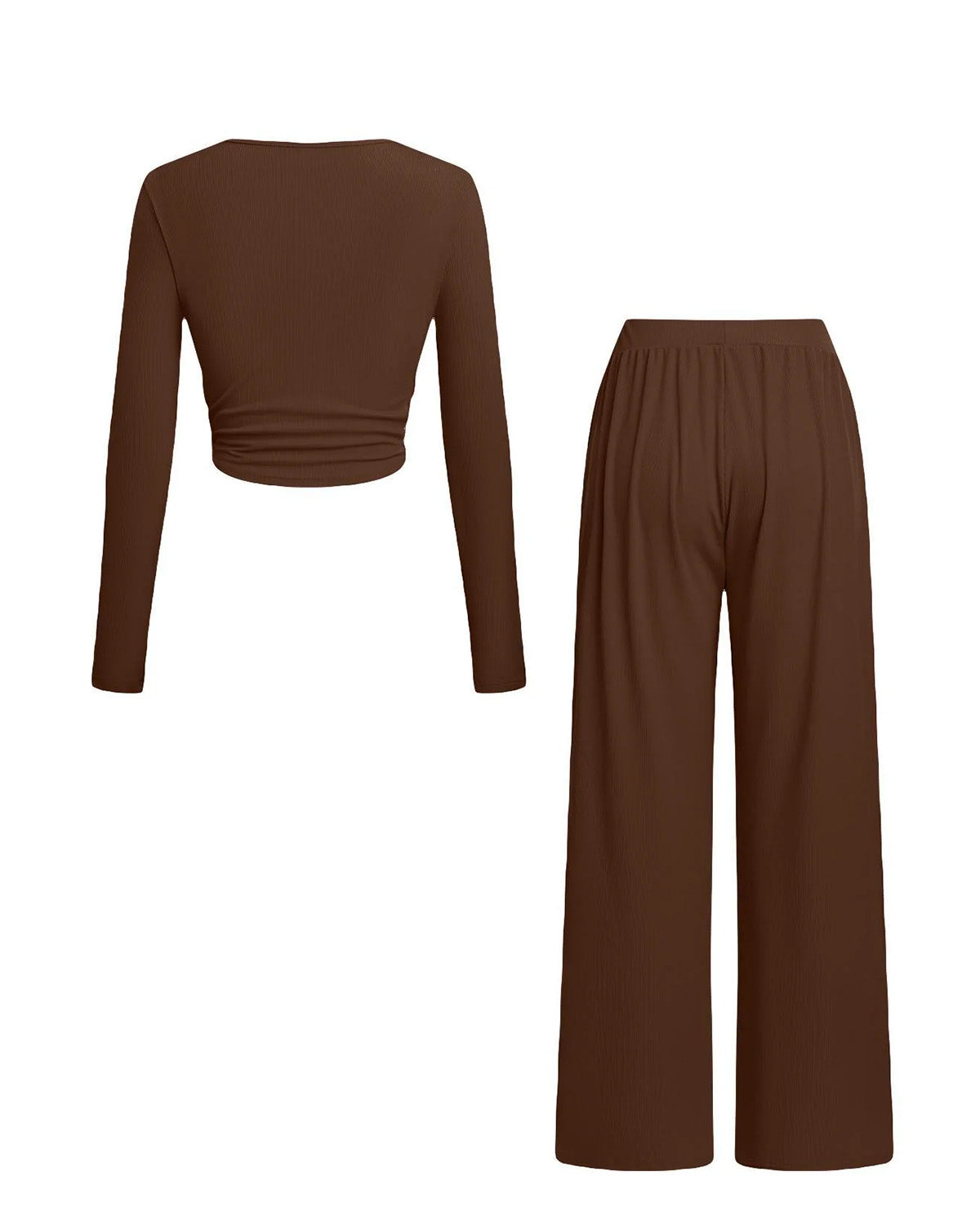 coord sets,bottomwear, topwear,casual, casual chic, vacation,genz fit, minimal, summer,knitted, stretchable,ribbed,brown,solid,panelling,NA,slim fit top,crop top,crop top,straight hem,v-neck,no straps,set in sleeve,long sleeves,trousers,straight leg trouser,full length,straight hem,mid rise waist,no pockets, OY2150, 25080009GG