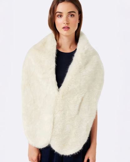 outer wear,wrap,casual, outdoors,minimal, streetwear, winter wear,woven,fur,,white,solid,textured,,relaxed fit,scarf,sleeveless,OY2256, 25090066GG