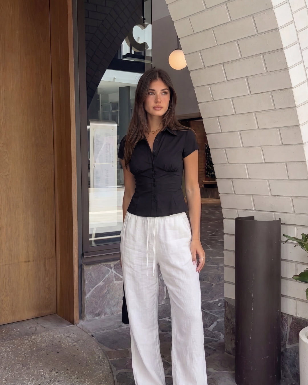 Black Waist Fitted Cotton Shirt