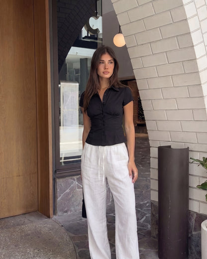 Black Waist Fitted Cotton Shirt