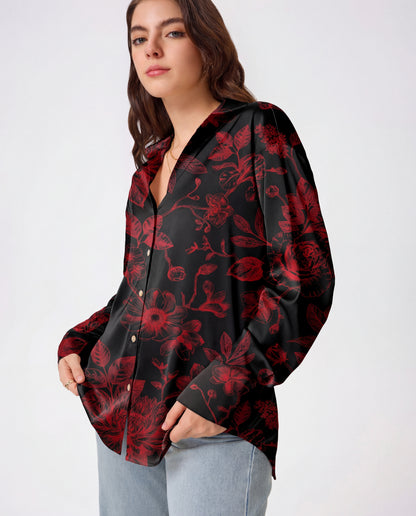 Deep Red Florals Satin Shirt