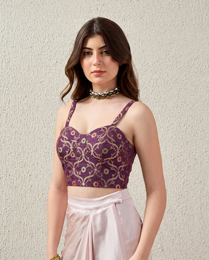 Wine Brocade Bustier Top