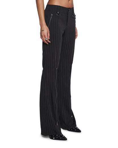 pinstripes-flared-pants-black-oy1204,24110010GG72,bottomwear,cargos,casual,streetwear,woven,polly cotton,black,zipper pocket,zipper,straight fit,flared,full length,high rise,Color: Black
Fabric: Polly Cotton
Fit: Flared Fit 
Length: 40 inches
Waist: High Rise
Closure: Zip & Button
No. of Pockets: 2
Print: Pinstripes
Detail: Zipper trim in the front for a distinctive detail,PINSTRIPES FLARED PANTS