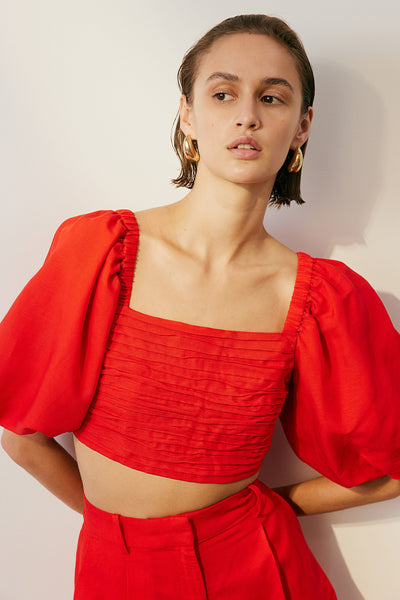 CROP GATHERED BODICE RED TOP