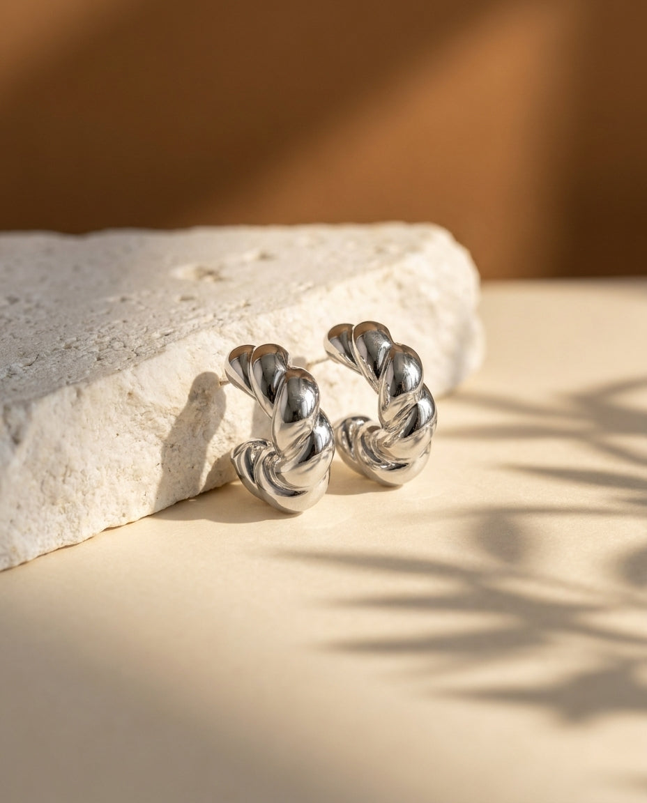 Woven Hoops - Silver
