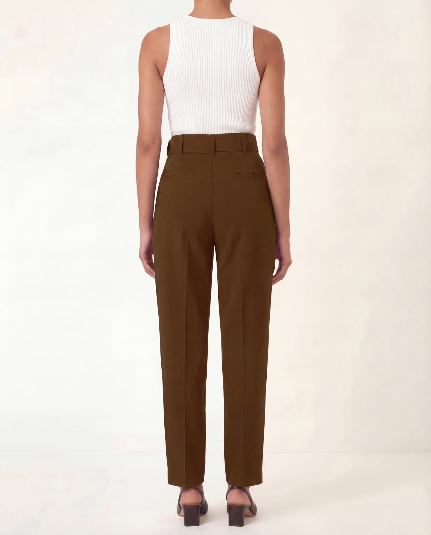 Belted Tapered Pants With Belt - Brown