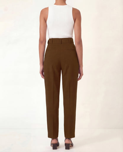 Belted Tapered Pants With Belt - Brown
