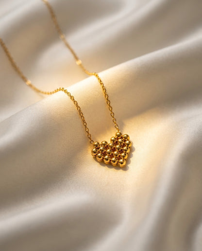 The Beaded Heart Anti Tarnish Necklace - Gold