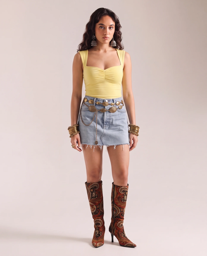 Butter Yellow Heart Neckline Top
