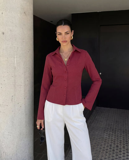 Flared Sleeve Fitted Shirt - Red