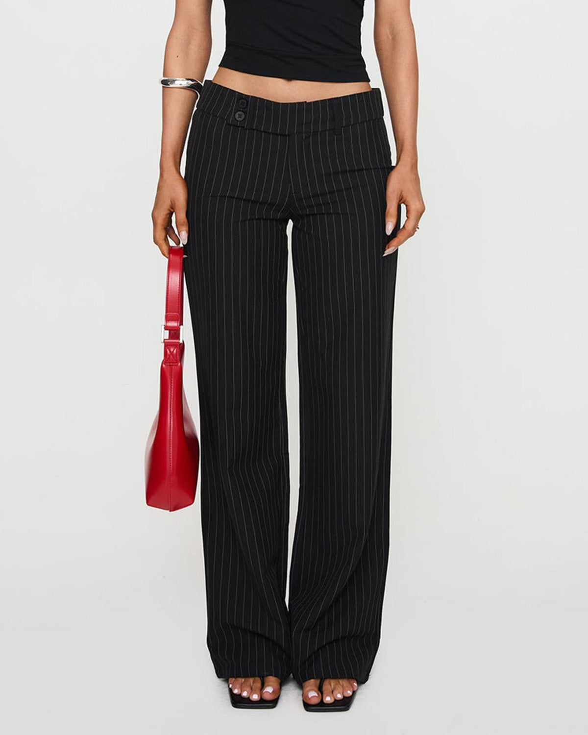 bottomwear, trousers,pants,outdoor events, semi-formal,summer, urban fit, workwear,woven,polycotton,black,striped,straight fit,straight,full length,mid rise,PINSTRIPES STRAIGHT PANTS,OY1604,25010052GG