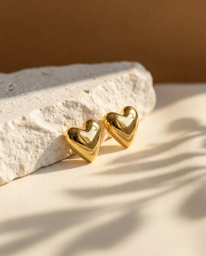 Pillow Heart Studs - Gold