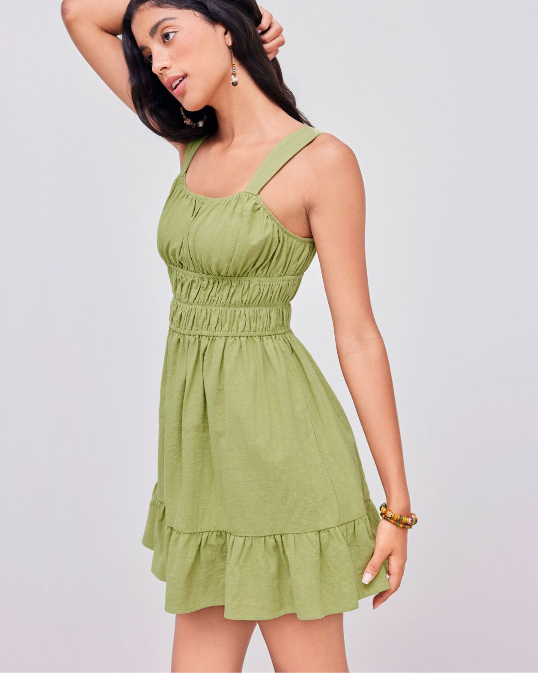 RUCHED FIT AND FLARE DRESS,beach, cotton flex, dresses, fit and flare, green, mini, regular fit, ruched, ruffled, shoulder strap, sleeveless, solid, square neck, vacation, woven,ruched-fit-and-flare-dress-green,Color- Green
Fabric- Cotton Flex
Type- Fit And Flare
Fit- Regular Fit
Length- Mini
Neck- Square Neck
Sleeve- Sleeveless
Straps- Shoulder Strap
Print- Solid
Details- Ruched Bodice