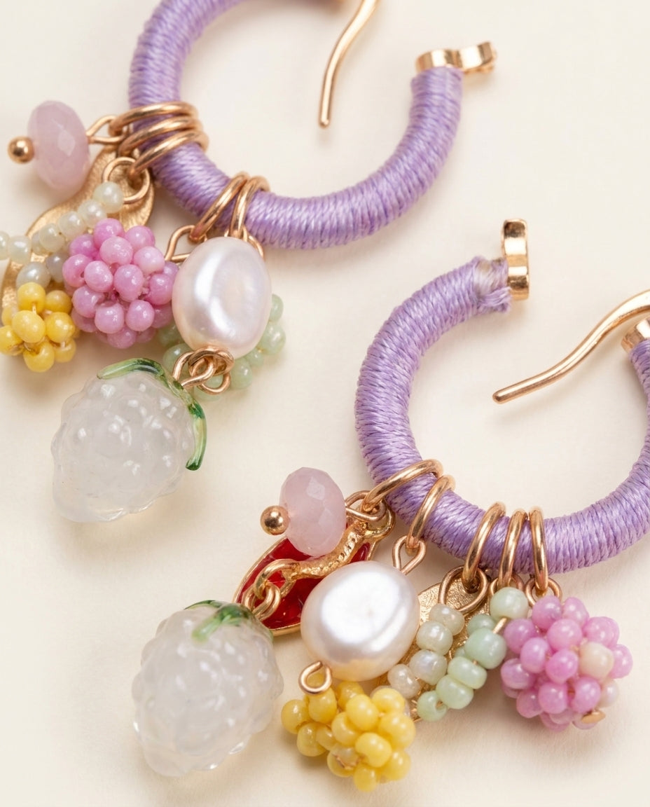 Lilac Charm Hoop Earrings