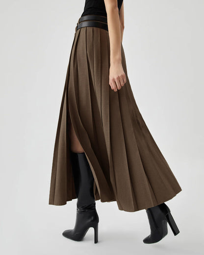 Set Of Two Pleated Split Skirts With Detachable Belts