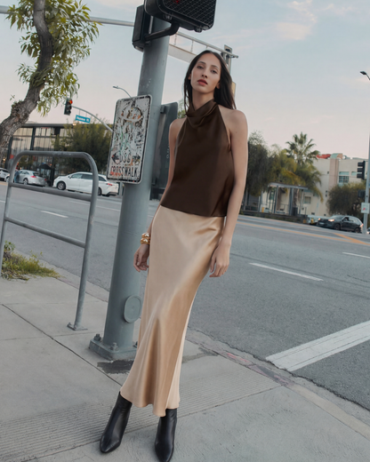 Gold Satin Pencil Skirt