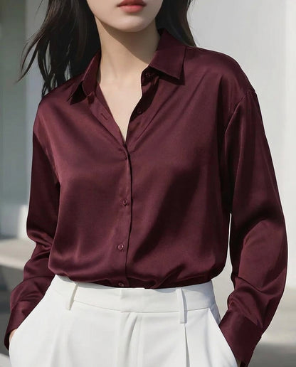 Burgundy Solid Satin Shirt