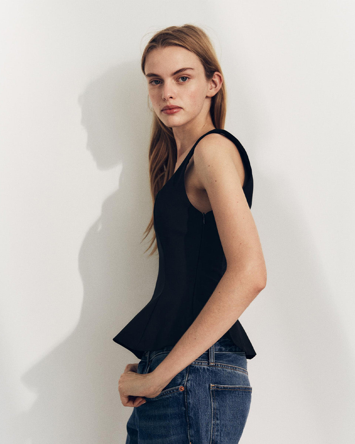 topwear,tops,casual chic, semi-formal,creative workwear, gen z, millenial, minimal, sophisticated, summer,knitted,polyester, spandex,black,solid,panelling,zipper,tailored fit,peplum,waist length,flounce hem,square neck,shoulder strap,no sleeves,sleeveless, OY3151, 25090010GG