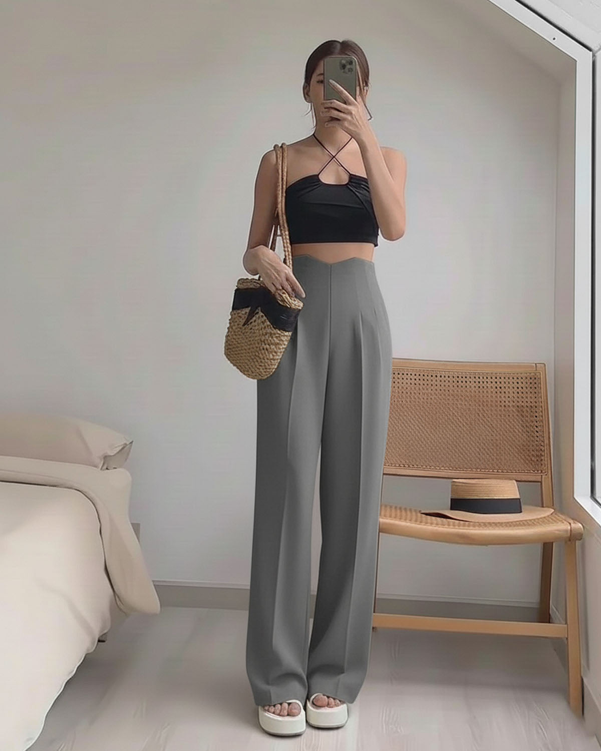 bottomwear,pants,semi-formal,business outfit,stretchable,polyester, spandex,light grey,pleated,straight fit,straight,full length,high rise, OY956- light grey, 25090070GG