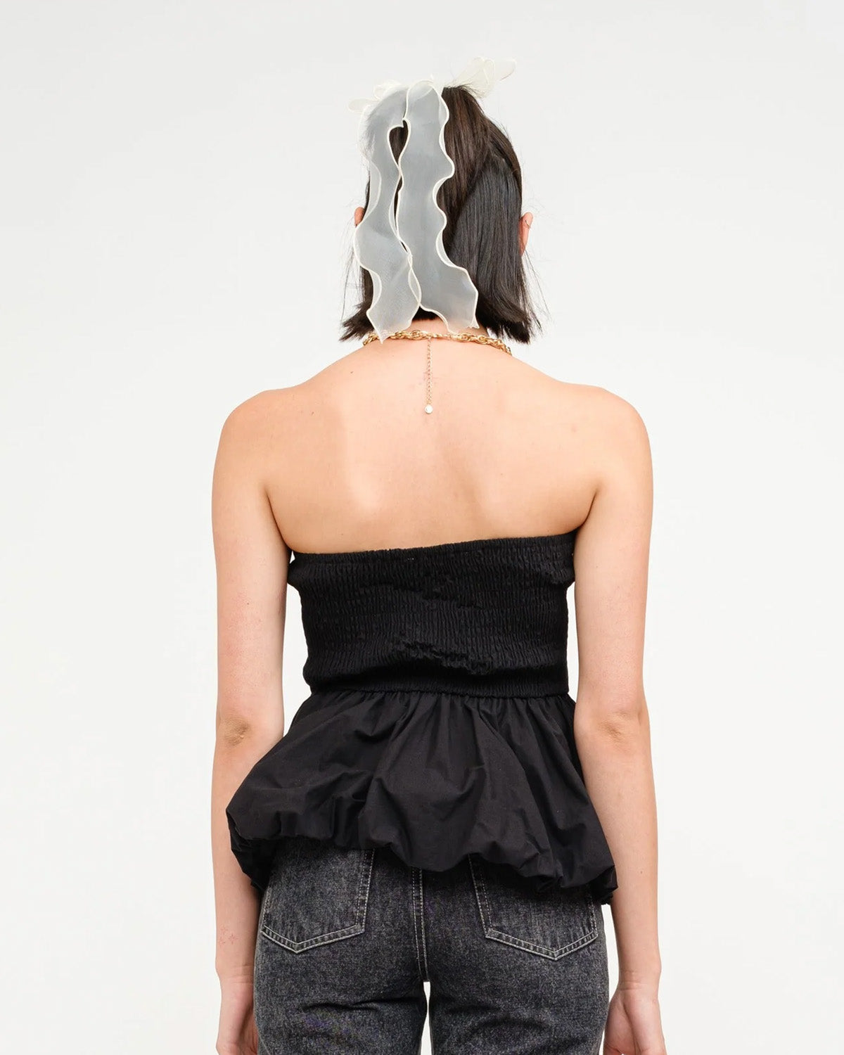 topwear,tops,vacation, outdoor events,bold, glam, summer,woven,cotton,black,solid,gathered, ruched,skinny fit,balloon top,hip length,bubble hem,off shoulder,sleeveless, OY1903	, 25060003GG