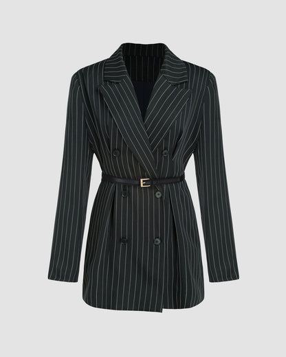 topwear,tops,formal, semi-formal,creative workwear, minimal, summer,woven,polycotton,yarn dyed,black,pinstripes, stripes,pinstripes,button,relaxed fit,blazer,longline,straight hem,notch collar,long sleeves,OY2006, 25060038GG"