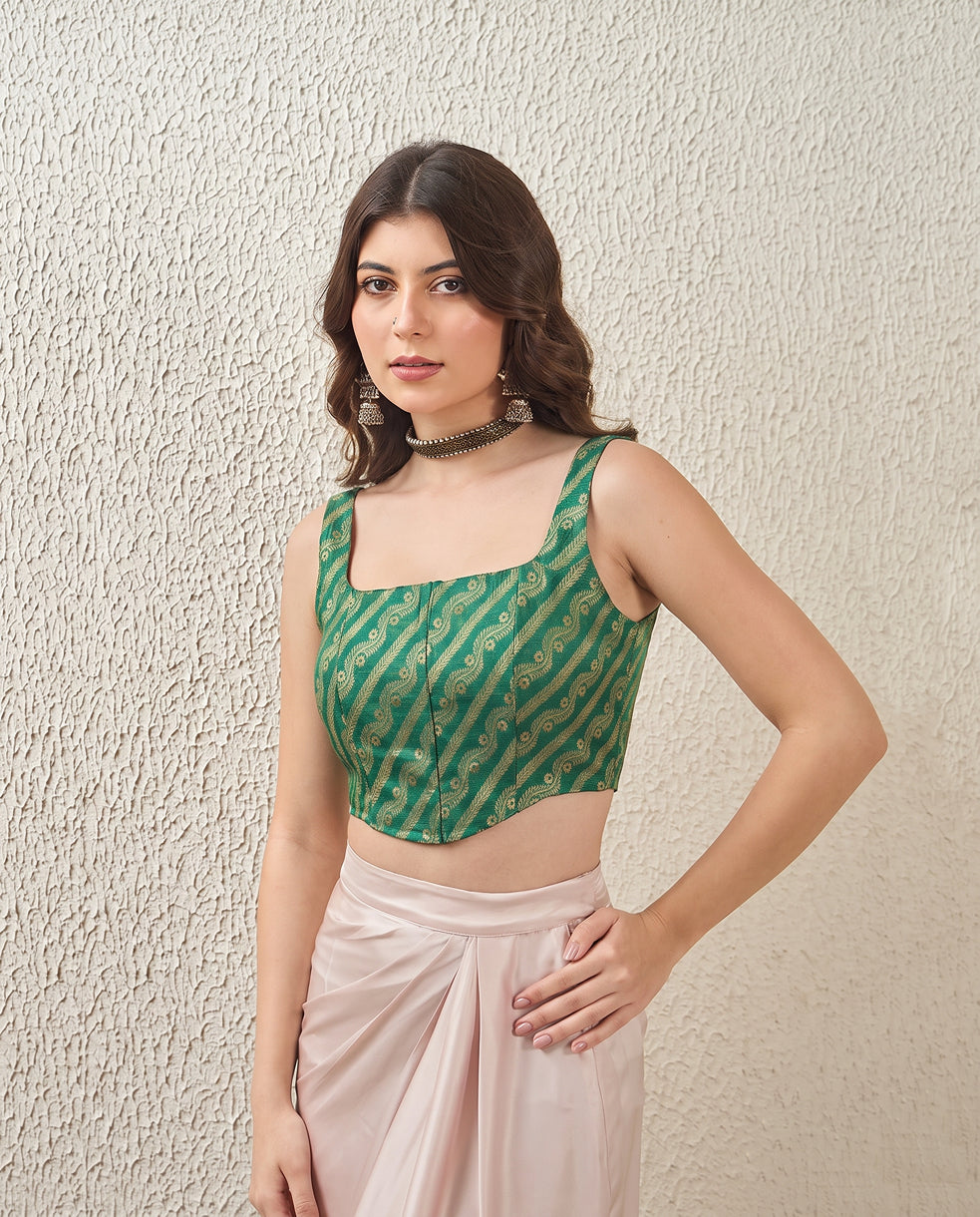Emerald Green Brocade Corset Top