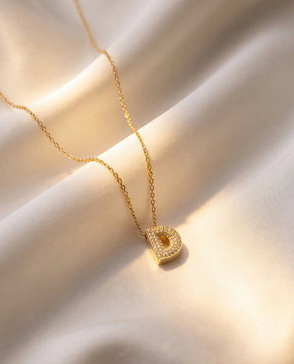 The D Rhinestone Anti Tarnish Necklace - Gold