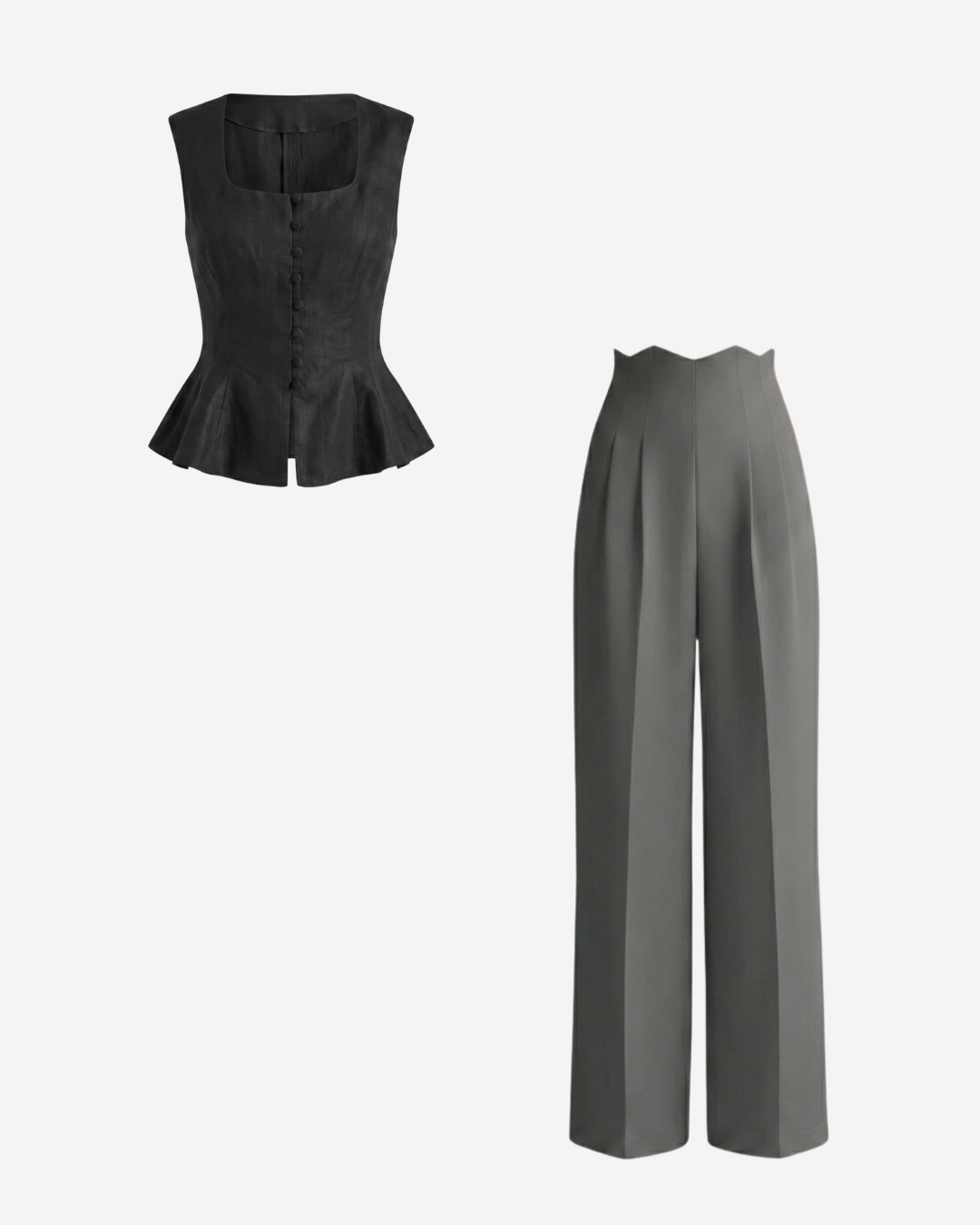 Black Buttoned Peplum Top and Grey Corset Waist pants
